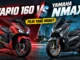 Honda Vario 160 hitam berpelat dealer merah diparkir di gang paving blok, tampak depan-samping