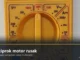 Selektor multimeter digital DT830D berwarna kuning dengan deretan skala DC volt termasuk posisi 20, berpita judul Ciri kiprok motor rusak