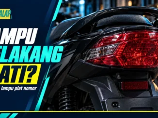 Ilustrasi editorial lampu belakang motor dengan judul Lampu Belakang Mati? Cek rem dan lampu plat nomor.
