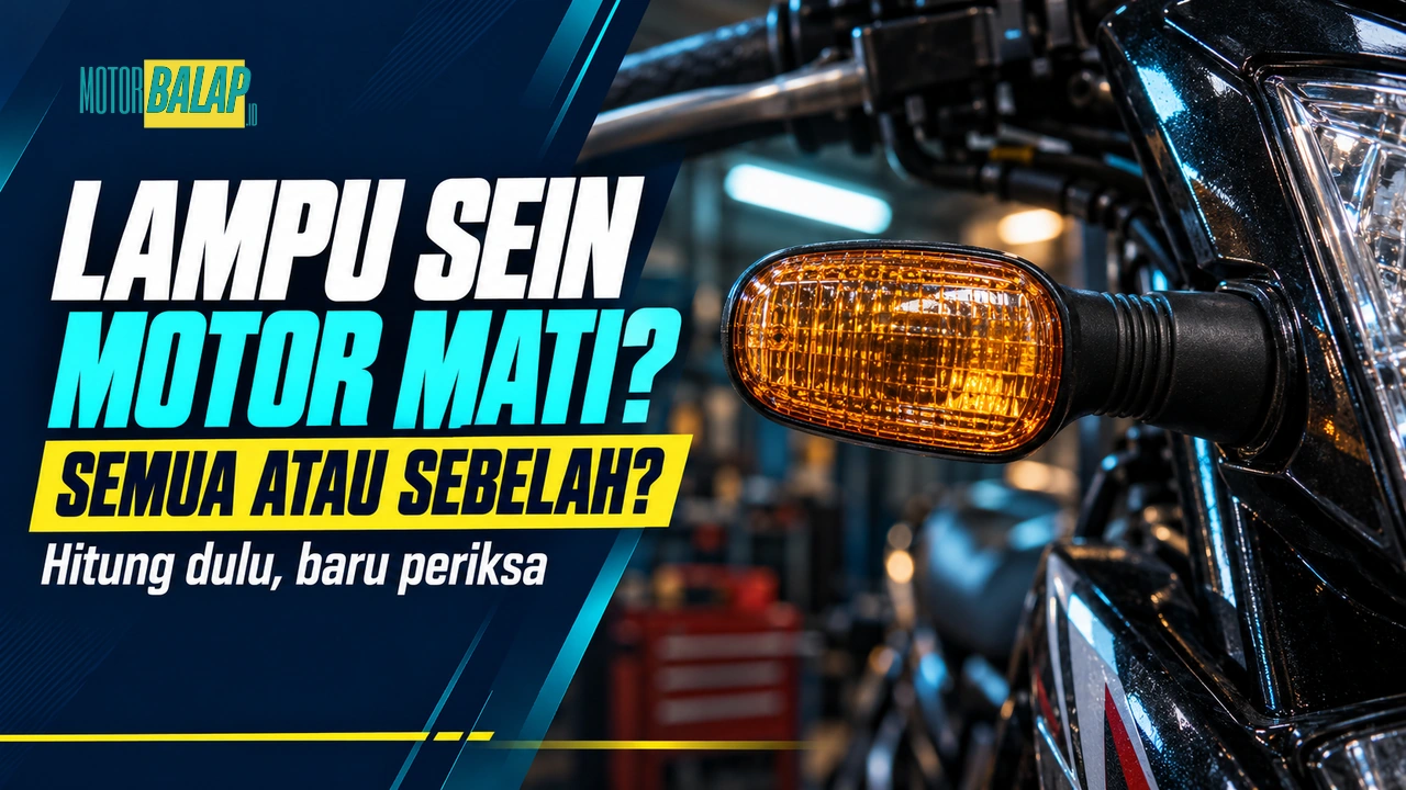 Ilustrasi editorial lampu sein motor yang tidak menyala dengan judul Lampu Sein Motor Mati? Semua atau Sebelah?