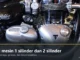 Mesin dua silinder paralel Triumph Bonneville Bobber 1200 dengan sirip pendingin dan bak mesin perak, berpita judul Beda mesin 1 silinder dan 2 silinder